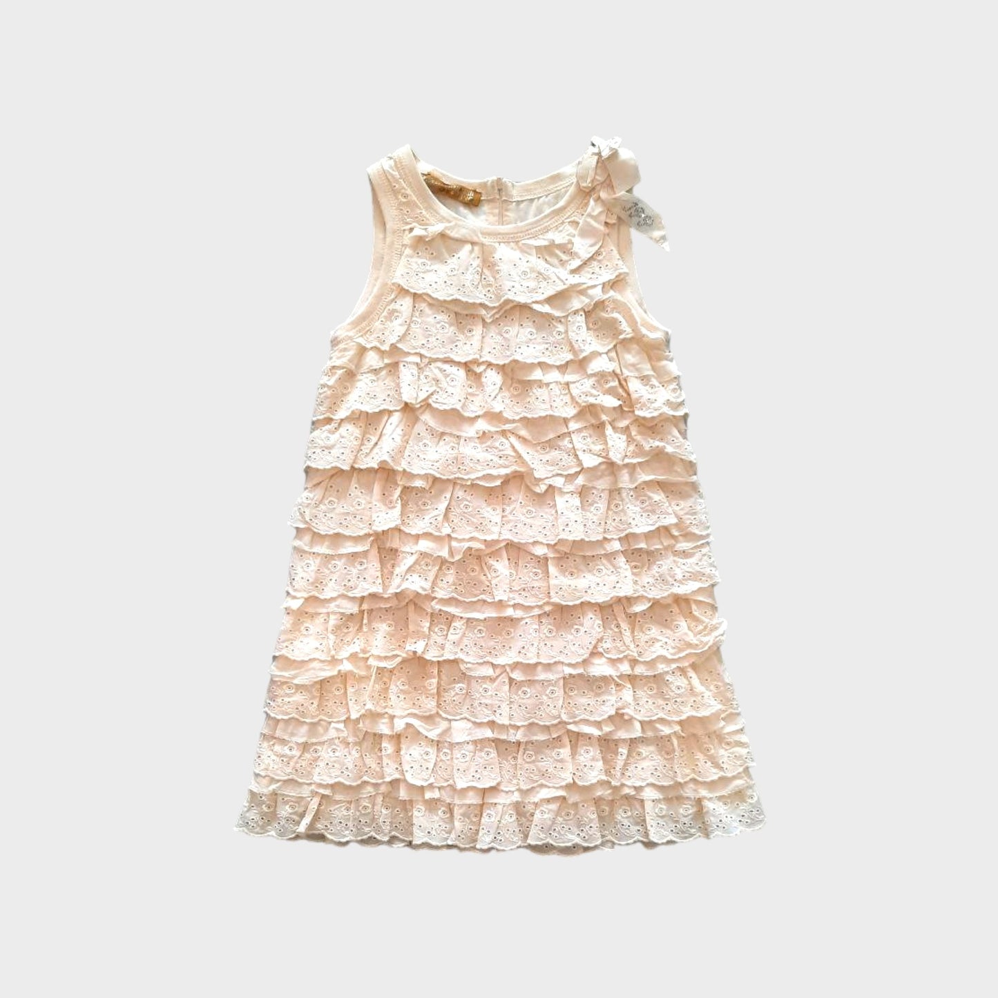 Abito a balze in pizzo e cotone con fiocco su spalla