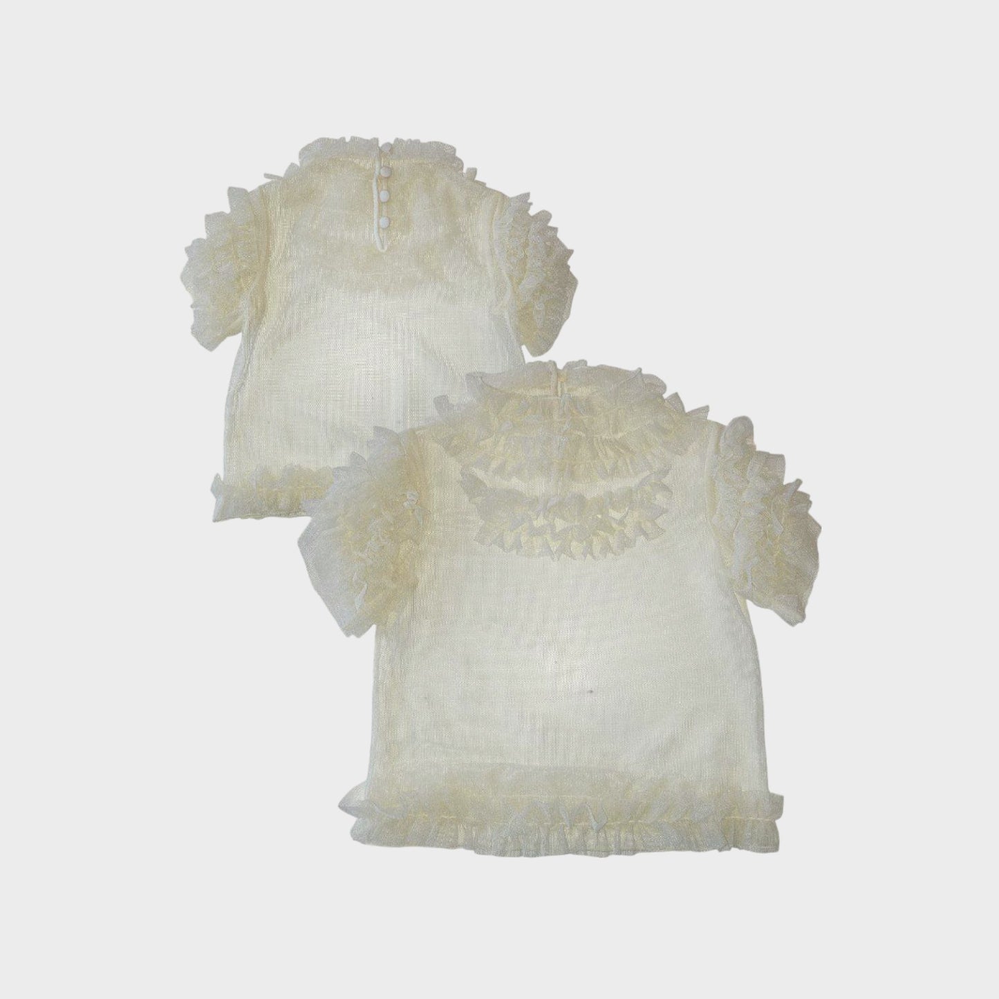 Camicia a manica corta con rouches e collo alto