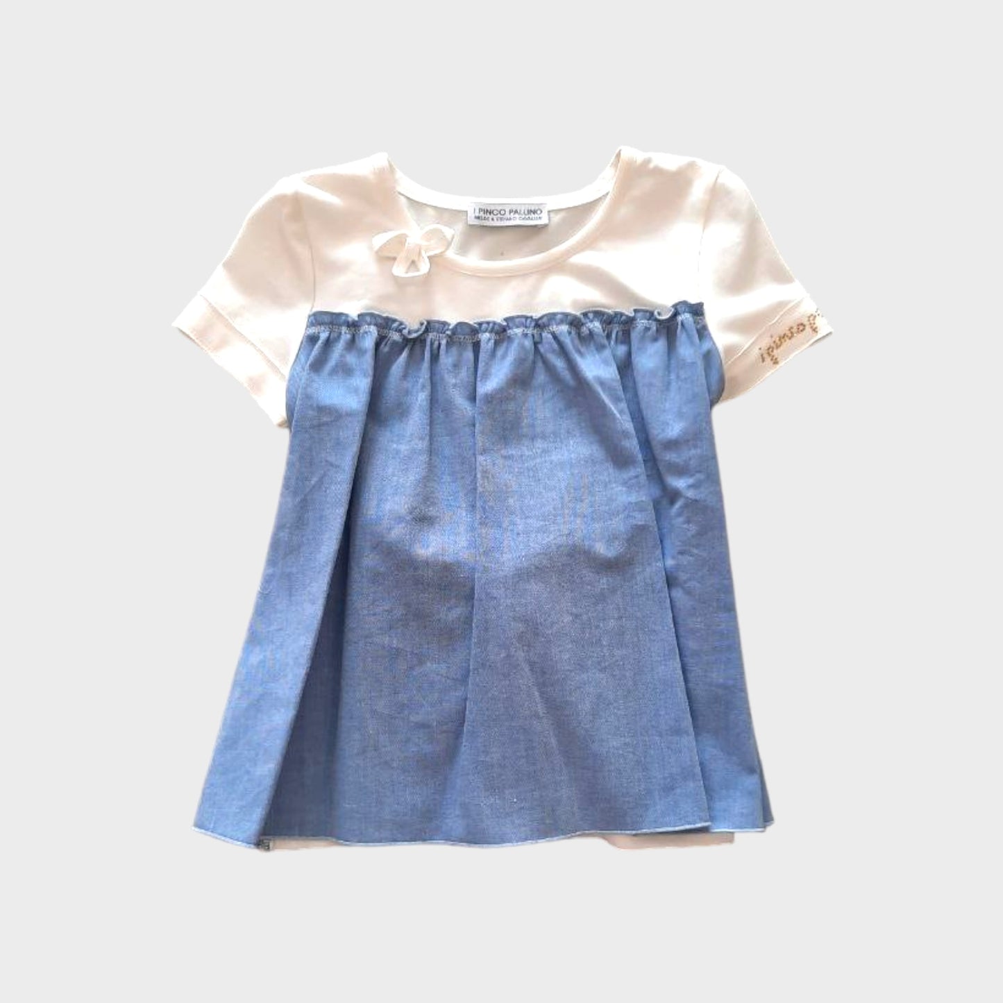 T-shirt bi-tessuto denim e jersey