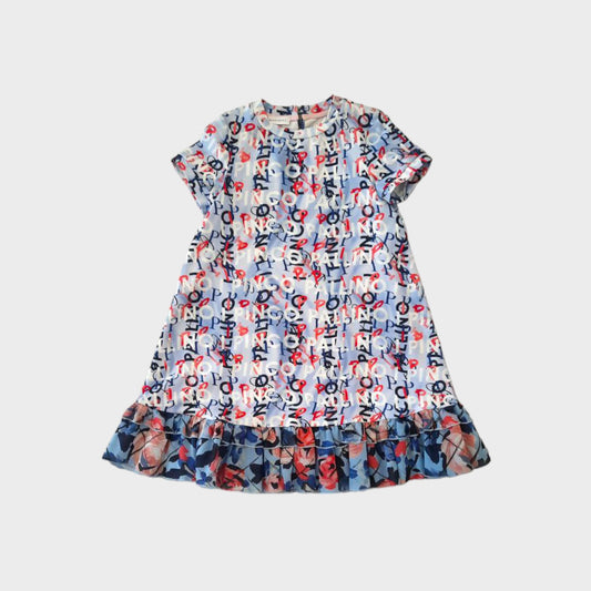 Vestito stampa logo doppio tessuto con balza stampa fiori