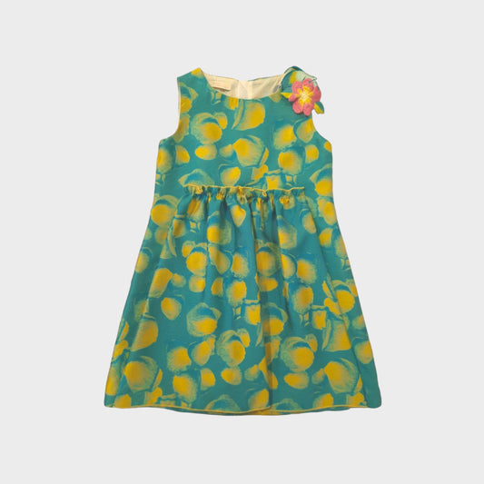 Vestito smanicato fantasia e ricamo su spalla