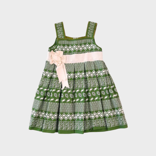 Vestito smanicato in Sangallo bi-colore con fiocco