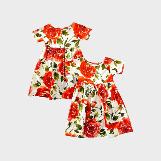 Vestito stampa fiori con logo strass