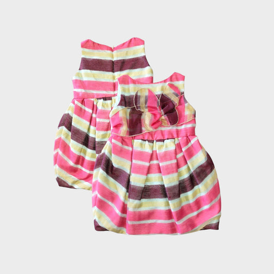 Vestito smanicato in taffetà a righe con fiocco - fucsia - 6