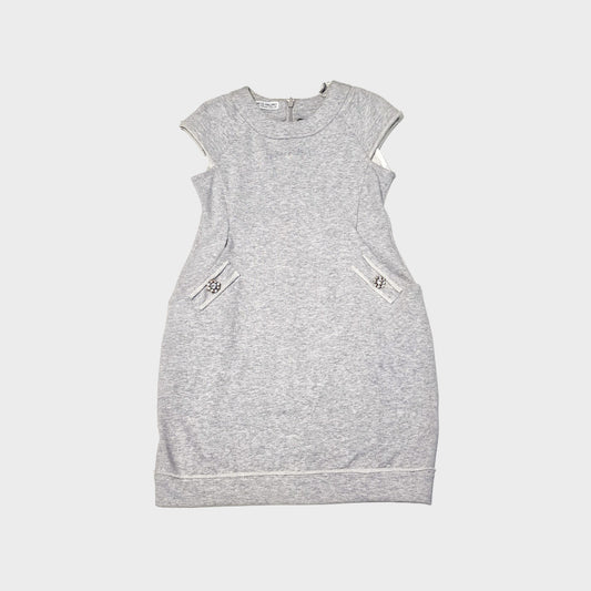 Vestito smanicato in felpa lurex con logo in strass e bottoni gioiello