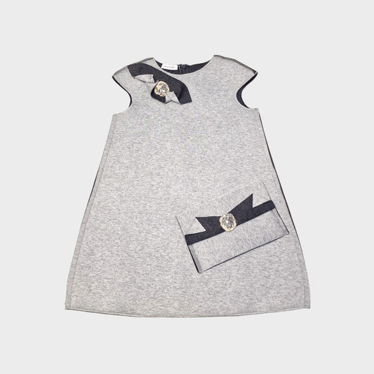 Vestito smanicato in neoprene con applicazioni gioiello - grigio - 3