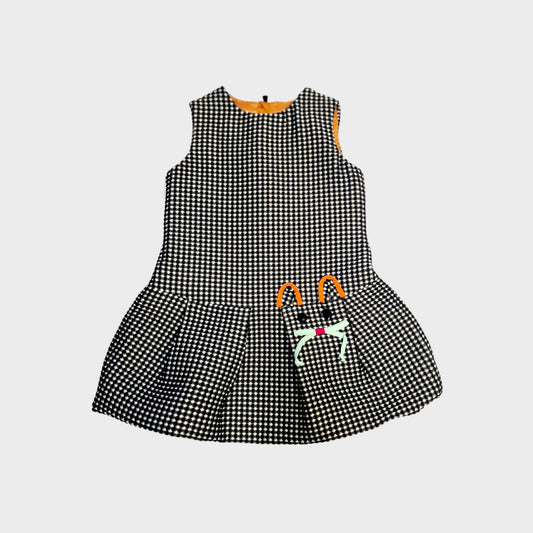 Vestito smanicato con ricamo gatto e fodera in contrasto - nero - 2