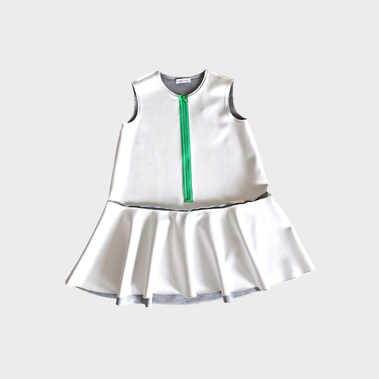 Vestito smanicato con lampo in contrasto