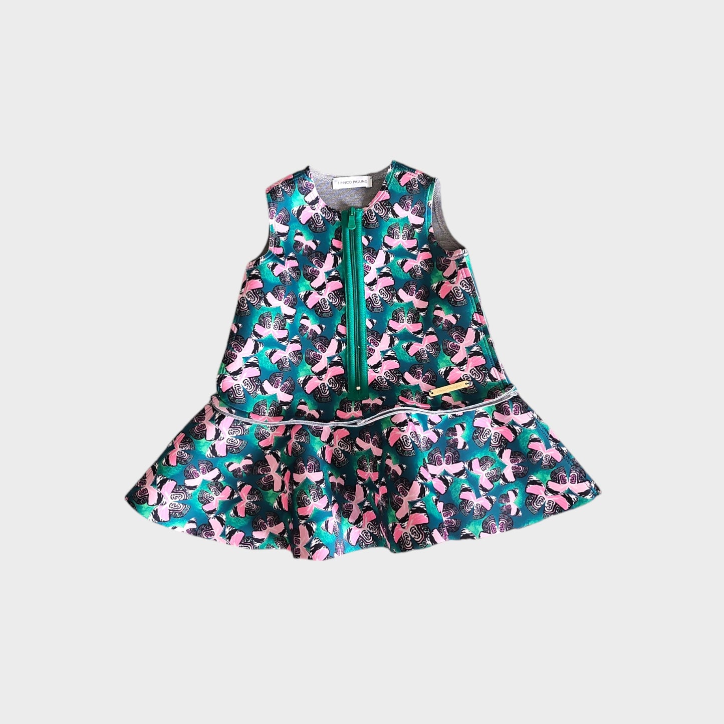 Vestito smanicato in tessuto scuba fantasia - verde - 9m