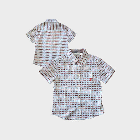 Camicia a manica corta in fantasia con logo ricamato sul davanti - azzurro - 14