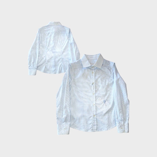 Camicia a manica lunga in popeline micropois e ricamo logo sul davanti - azzurro - 6