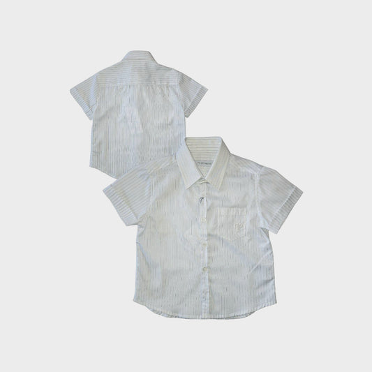 Camicia a manica corta in popeline rigato e ricamo su taschino - bianco - 12